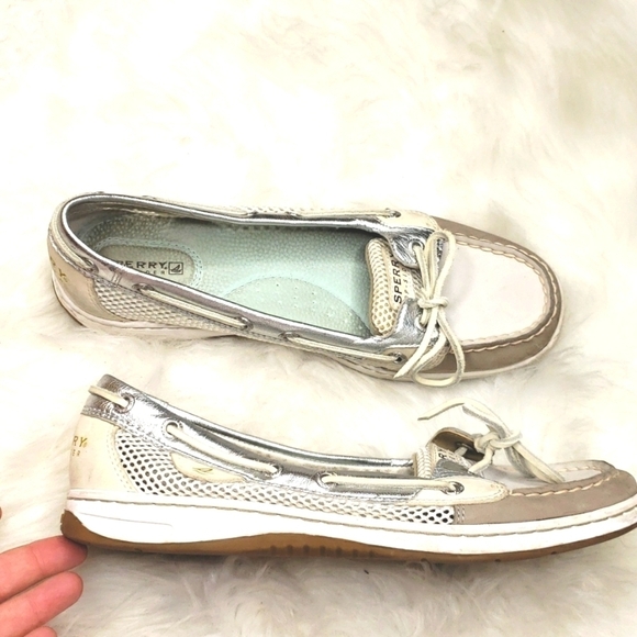 Sperry Top-Sider Angelfish Open Mesh Boat Shoe Silver Gray 8.5 - Picture 1 of 8